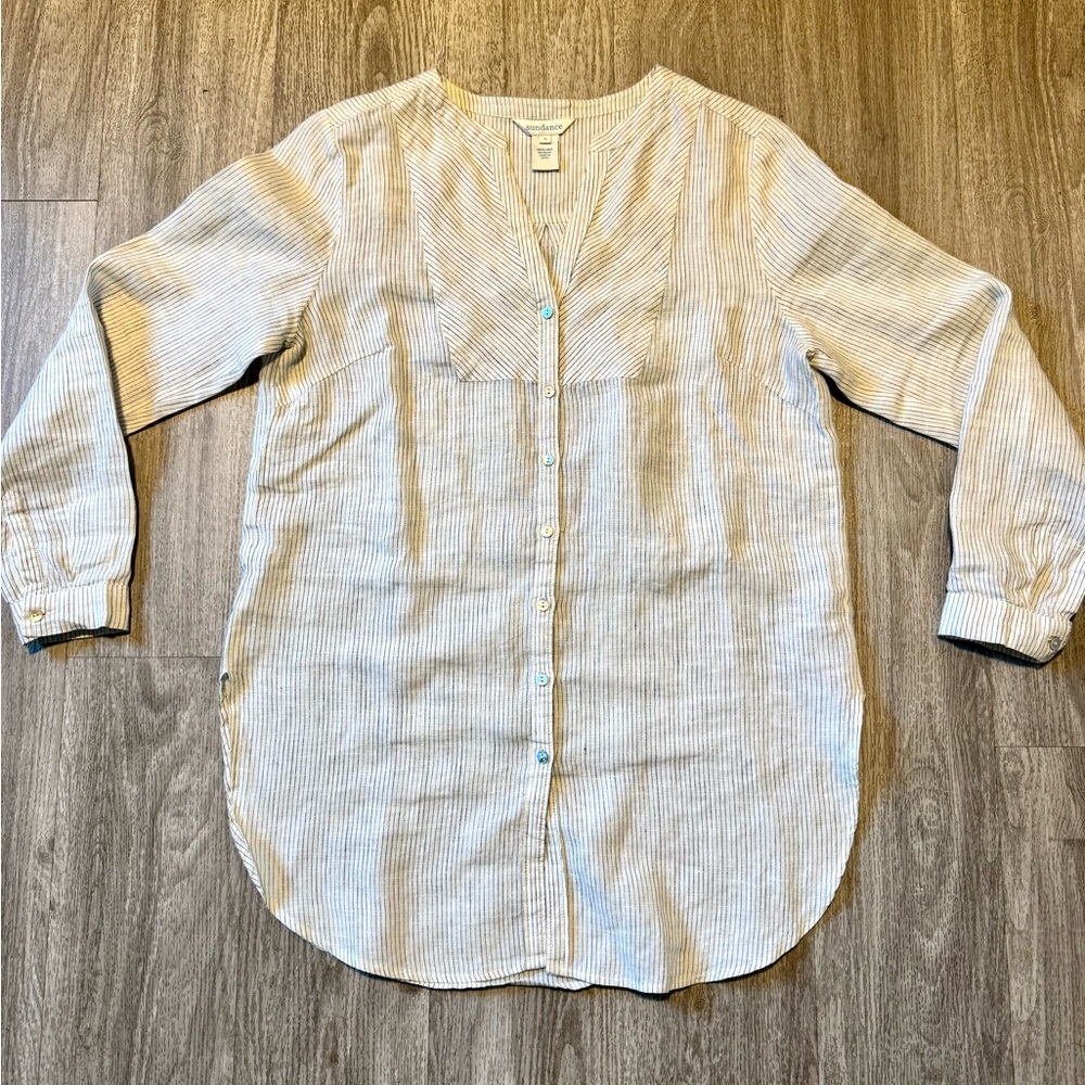 Sundance Cream and Black Striped Linen Tunic